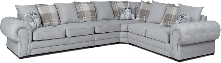VERONA GREY SUEDE FABRIC LARGE SCATTER BACK CORNER SOFA SUITE- 6 SEATER COUCH FOR LIVING ROOM-DELIVERY ALL OVER UK-003 (Left hand side)