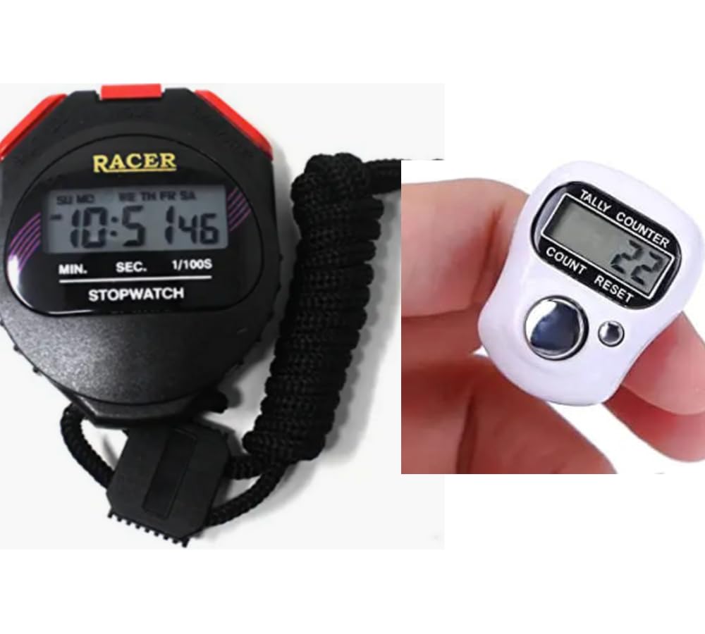 Racer Stopwatch with Alarm Digital Professional Timer Sports Stop Watch and Mini Hand Tally Counter Finger Ring Handheld Clicker People Counter (B0D5M3KG4H) Amazon Price History, Amazon Price Tracker