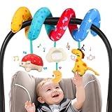 URMYWO Spiral Car Seat Toys for Babies 0-6 Months, Hanging Toy Fits Stroller, Developmental Sensory Baby Toy with Bell Crinkle Mirror, Baby Travel Gear Shower Gift for Boys Girls