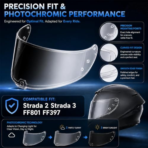 Image of PSLER Photochromic Shatterproof Helmet Visor for Strada 2 Strada 3 FF801