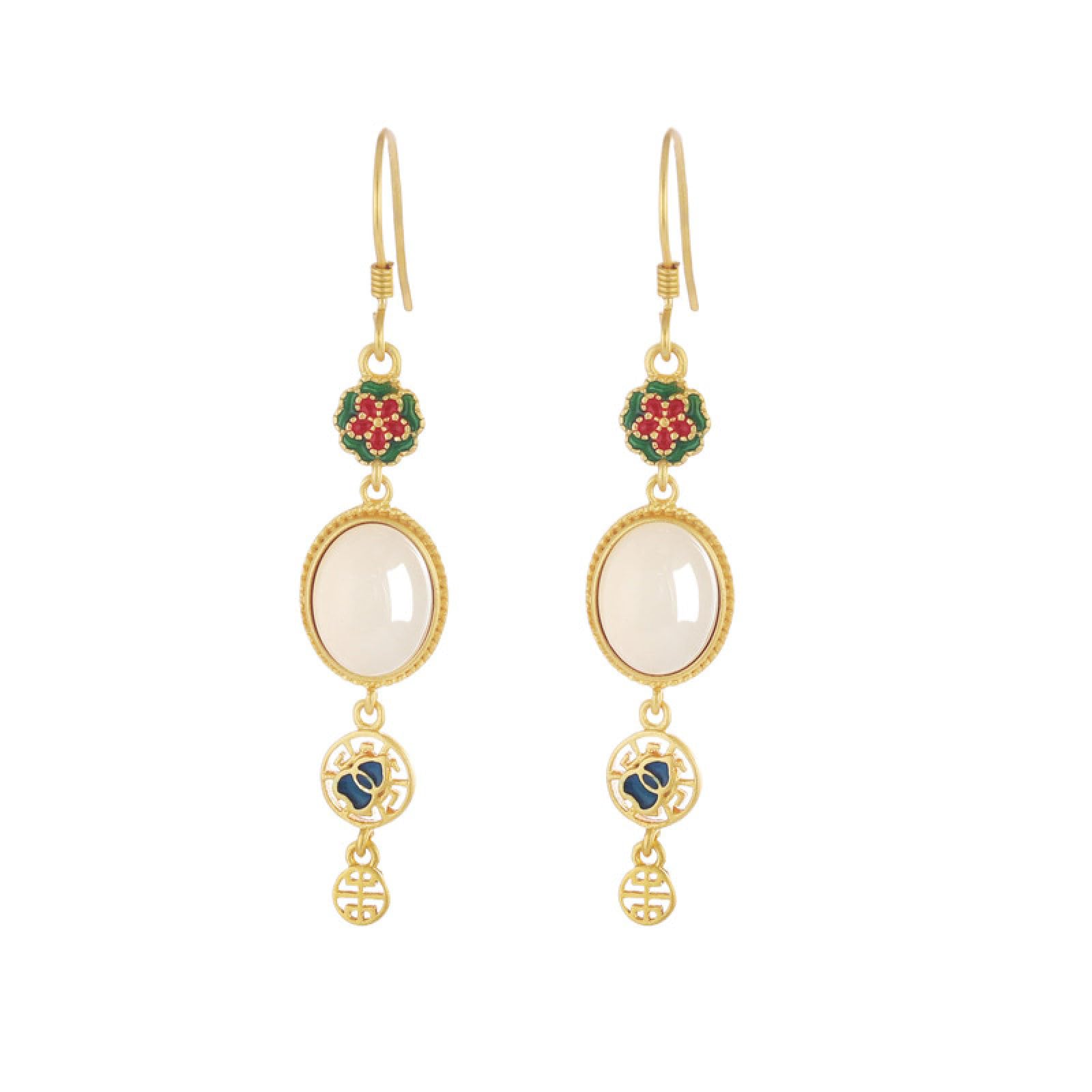 Boucles d'oreilles gourde émaillée légères anti irritation en jade - 5