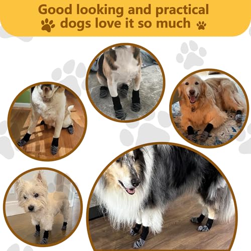 OYIWINMI 4 Stück Pfotenschutz Hund Robuste Anti,Schützende Hundesocken,Anti-Slip Dog Paw Protector Bottom Rubber Sole Dog Boots with Adjustable Straps for Indoor Outdoor Wear (L)