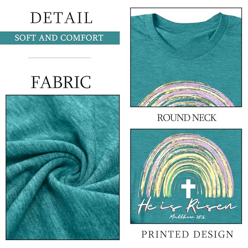 Image of Ithalt Easter Shirts for Women He is Risen Tshirt Easter Christian T-Shirt Jesus Lover Short Sleeve Tops