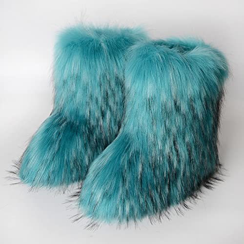 QINGCOMFACAI Women's Faux fur Boots Winter Mid-Calf Warm Snow Boots Fuzzy Fluffy Furry Comfy Short Boots Indoor Outdoor Flat Boots3