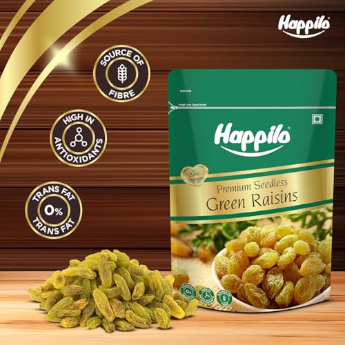 Image of Happilo Premium 1kg Seedless Green Raisins | Rich in Iron & Vitamin B | High in Antioxidants (Pack of 2)