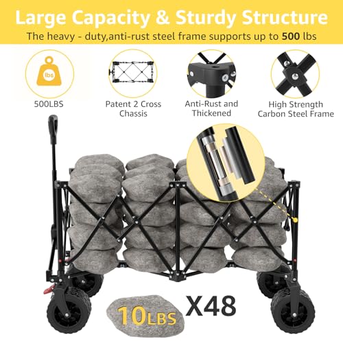 Image of ROSONG Collapsible Wagon Cart with Wheels Foldable - Folding Utility Heavy Duty Wagons Carts for Grocery Sports Garden Shopping Camping Wheelbarrows (Black, 260L)