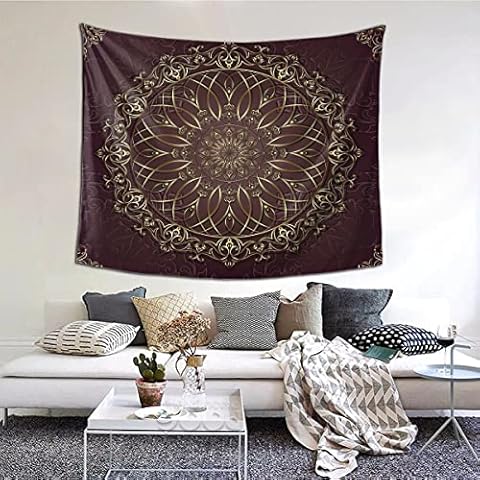 Boho Decor Psychedelic Colorful Hippie Vintage Aesthetic Bohemian Mandala Tapestry Trippy Aesthetic Wall Art Hanging for Bedroom Living Room Dorm Home Décor (Brown,50*60) Cover