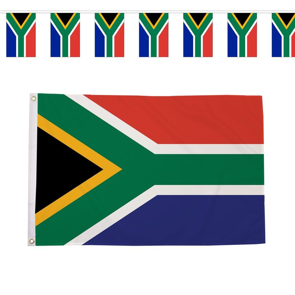 Flagtex South Africa Bafana Bafana World Cup 2026 Small Team Bundle Includes 3ft x 2ft Premium Polyester Flag and 3m Rectangle Bunting Football Fan Pack Indoor Outdoor Decoration โ image 1