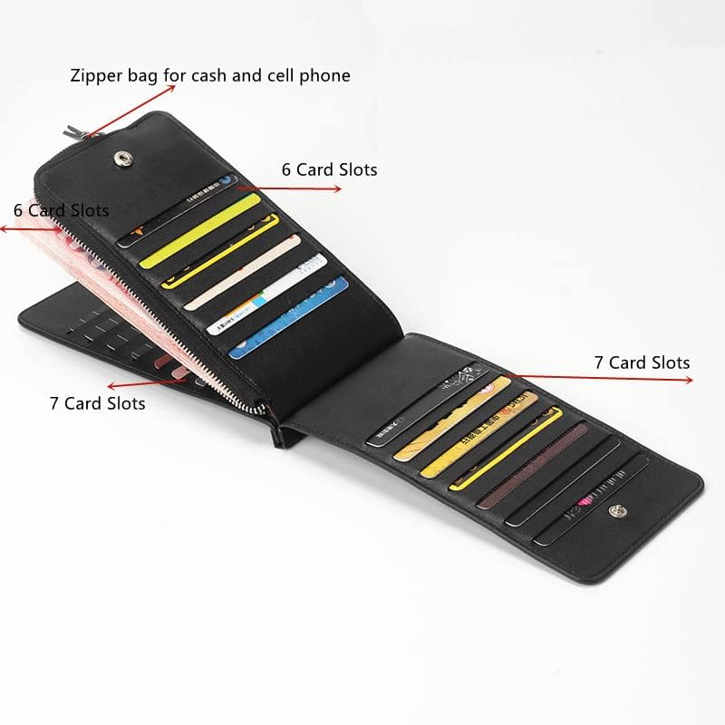 Multifunctional Long Wallet, Women Zipper Pocket Leather Credit Card Holder Bifold Wallet with 26 Card Slots (Blue)2