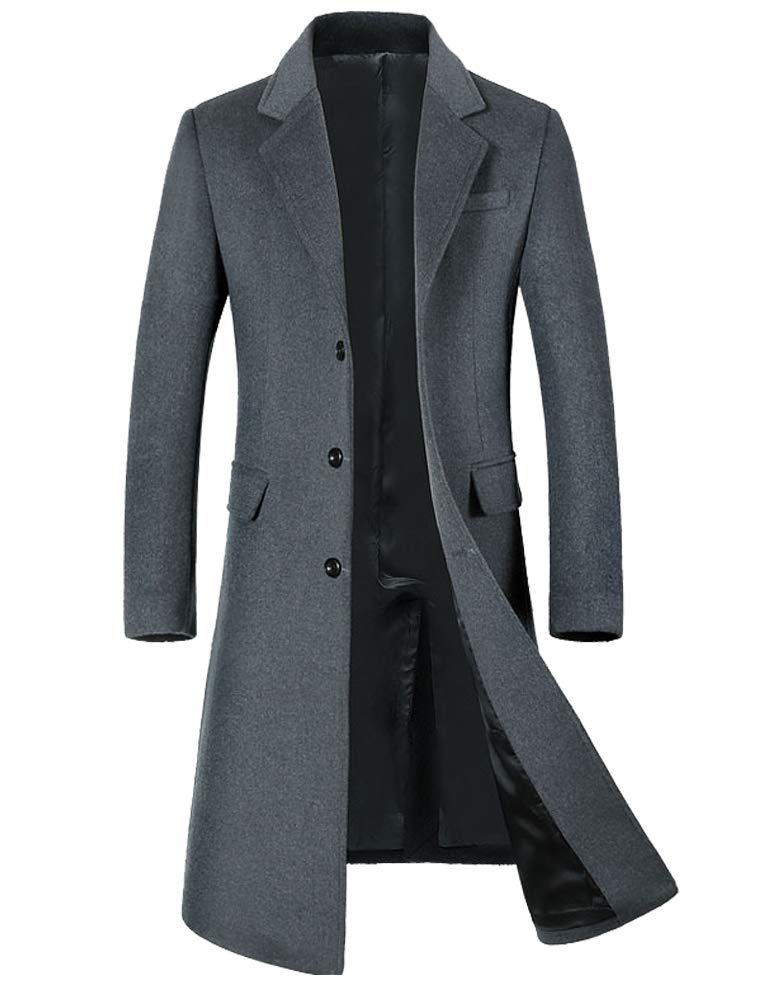 Men's Long Slim Peacoat Winter Business Wool Blazer Gentlemen Trench Coat |Style 2 Gray |L-image-18