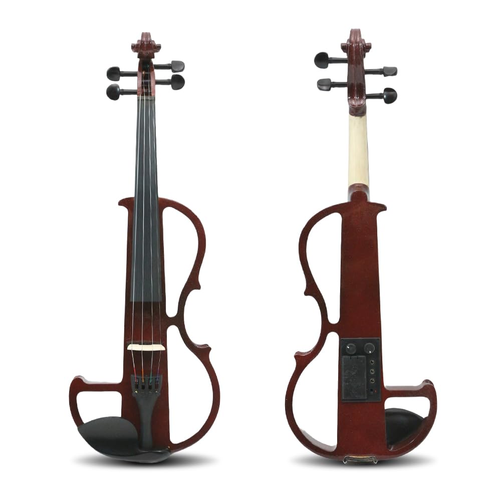 Violino elettrico 4/4 intero silenzioso in legno massello con accessori in ebano, con custodia, arco, cuffie, cavo, corde per studenti, principianti e adulti (Rosso vino), EV8 presa jack