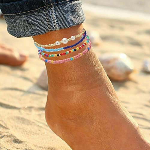 yfstyle 24PCS Colorful Boho Beaded Anklet Set for Women - Handmade Adjustable Elastic Ankle Bracelets for Beach and Summer Fashion - Image 4