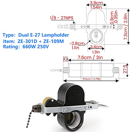 Image of Ceiling Fan Socket Pull Chain Switch Zing Ear ZE-310D with ZE-109M