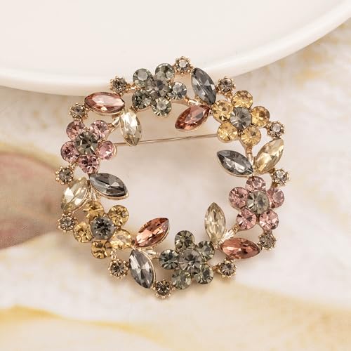 Image of Womens Wreath Flower Brooch Pin Crystal Brooch for Women