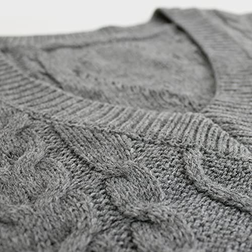 Women’s Sweater Vest V Neck Sleeveless Sweaters Womens Oversized Plaid Cable Stylish Loose Knitwear Tank Tops (As1, Alpha, X_L, Regular, Regular, Grey) #TOP2