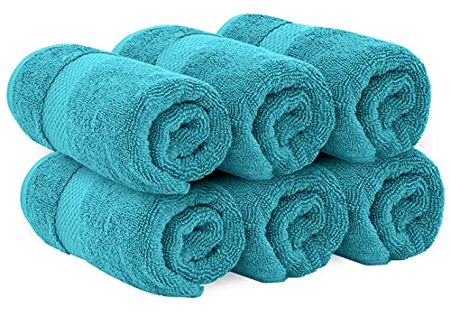 Image of White Classic Luxury Aqua Hand Towels - Soft 100% Turkish Cotton | Highly Absorbent Hotel spa Bathroom Towel Collection | 16x30 Inch | Set of 6