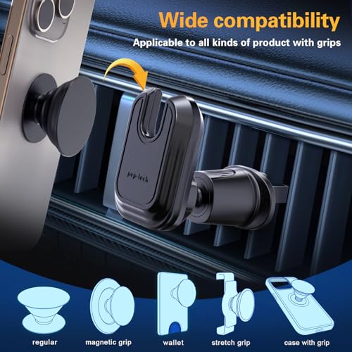 Image of pop-tech Car Vent Phone Mount for Thick Socket Grip, Air Vent Clip Phone Holder Compatible with Magsafe Wallet Black & iPhone Samsung Card Holder, Cellphone Stand with Sticky Adhesive