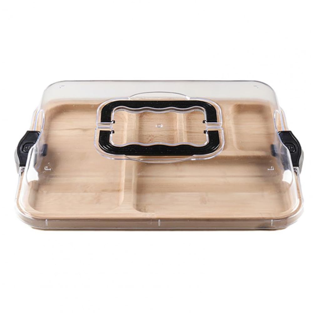 Hndhbfgrt Wooden Multi-Compartment Bento Box with Lid& Handle Portable Leak-Proof Lunch Container Charcuterie Board for Meal Prep
