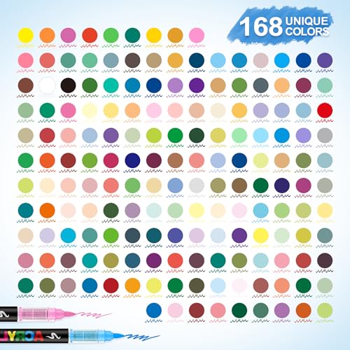 Image of Guangna 168 Acrylic Paint Markers, Brush Tip Acrylic Paint Pens, Quick-Drying Waterproof Ink, for Rock Painting Plastic Wood Canvas Glass Ceramic Metal Art Crafts Supplies Gift
