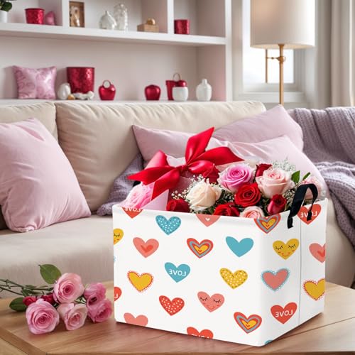 Image of Cute Heart Valentine's Day Basket Gifts Empty Storage Basket for Kid and Baby Room Decor (Colorful Heart)