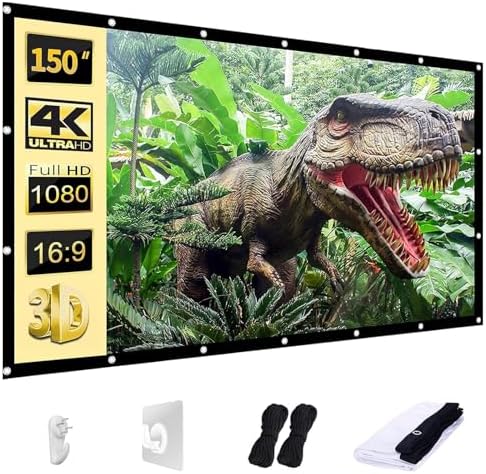 AAJK Outdoor Projector Screen 150 inch, Washable Projector Screen 16:9 Foldable Anti-Crease Portable Projector Movies Screen for Home Theater Outdoor Indoor Support Double Sided Projection