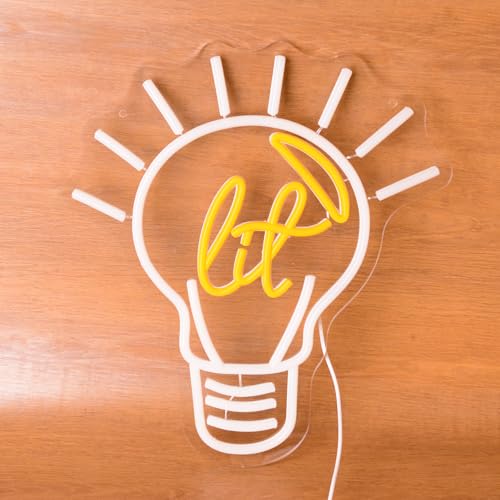 Image of It's Lit! Edison Bulb Neon Sign Lit it up Yellow Funny LED Light Lamp Super exciting Gift for Young Trendy People Guys Cool Vibe Lighting for Party, Basement, Bar, College Dorm, Pub Decor