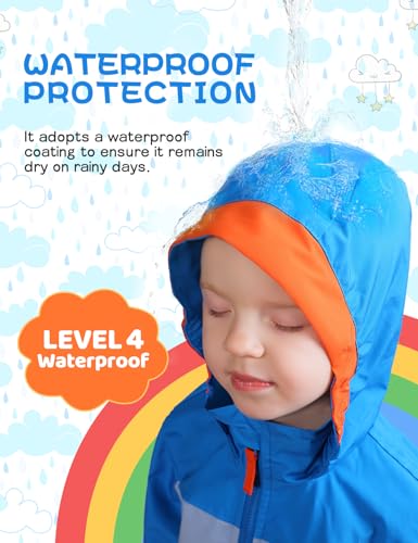 GEMYSE Toddler Rain Jacket Waterproof Hooded Lightweight Toddler Boys Kids Rain Coat Baby Jacket Outwear4