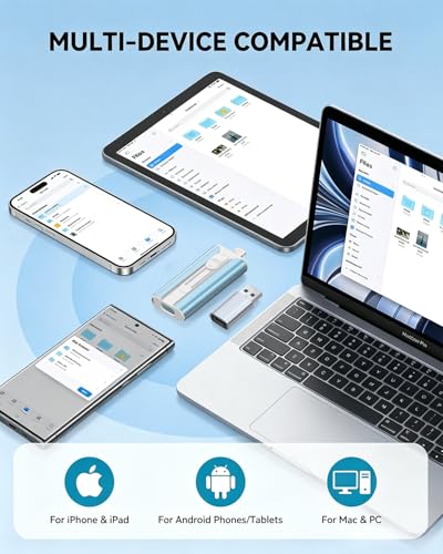 Image of MFI Certified 512GB Flash Drive - Photo Stick and USB Stick Offers Photo /Video Storage, The External Storage is Compatible with iOS, Android, and Pc,1 Pack (Blue)(Available Space: ~484GB)