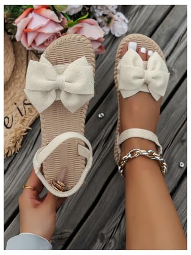 Image of Verdusa Women's Bow Knot Flat Sandals Open Toe Ankle Strap Vacation Sandals