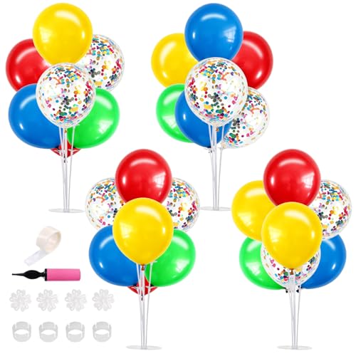 Image of TONIFUL 4 Set Red Yellow Blue Green Balloon Stand Centerpieces for Table