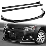 Q1-TECH, 9-Piece Front Bumper Lip & Side Skirt Extensions Diffuser Compatible with 2014 2015 2016 Toyota Corolla S Models Only, Front Lip Spoiler Air Chin Splitter ABS (Painted Black)