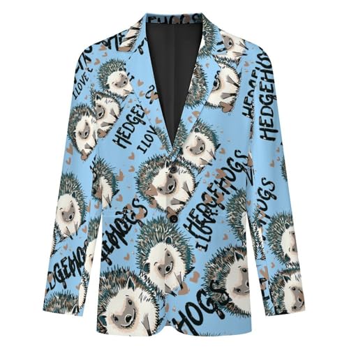 I Love Hedgehogs Men's Suits Dress Business Formal Suit Print Jackets Coat for Wedding Party4