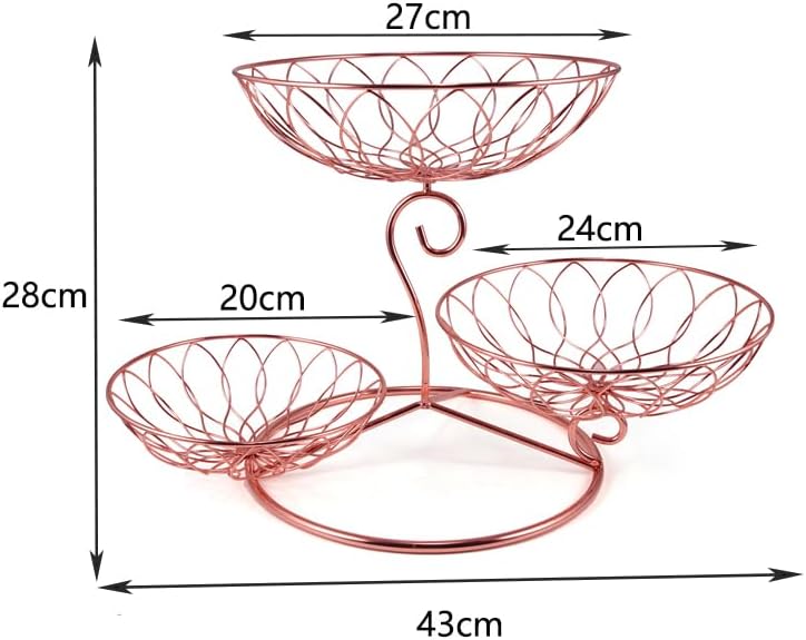 Miniatura 6 de Cesta de frutas de metal, cesta de frutas de oro rosa multicapa, encimera de cocina puede colocar una variedad de bandejas de frutas para pan