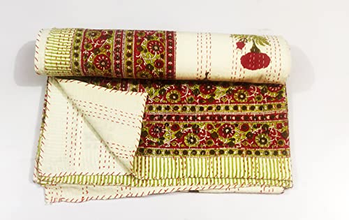 Edredón Kantha de algodón premium INDACORIFY, colcha artesanal con estampado floral hindú 5