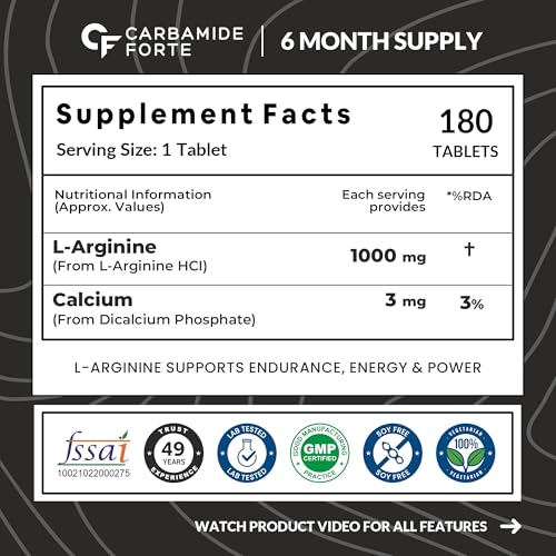 Image of Carbamide Forte L Arginine 1000 mg | l-Arginine Supplements For Man | Boosts Nitric Oxide Production | Improved Oxygen Flow -Veg 180 Tablets (Pack of 3)