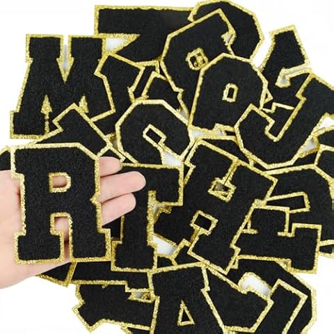 Morcheiong 52Pcs 3.14 Inch Large Chenille Letter Patches A-Z Self Adhesive, Chenille Letters for Clothing, Letters Patches for Fabric (Black) Cover