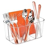 mDesign Plastic Cutlery Storage Organizer Caddy Bin Tote with Handle - Kitchen Cabinet Divided...