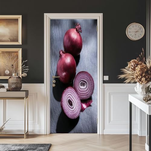 Tizhweqo Pegatina Puerta Cebolla Pegatinas para Puertas Cebolla Adhesivo Vinilo 3D Puerta Pegatina Pared Murales Papel Pintado Poster para Sala de Baño Decorativos 86x200 cm 7763a
