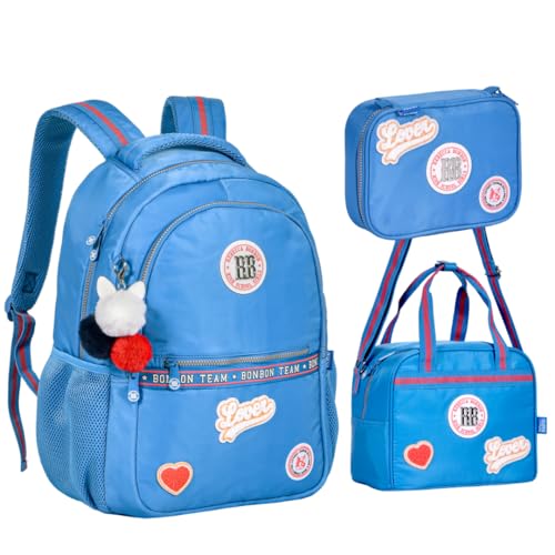 Kit Escolar Mochila De Costas Lancheira Térmica Estojo Box Rebecca Bonbon (Azul)