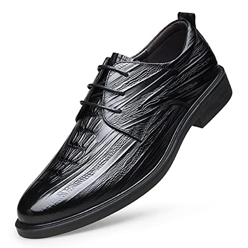 Zapatos Oxford de vestir en cuero con relieve de cocodrilo y tacón fuerte 5