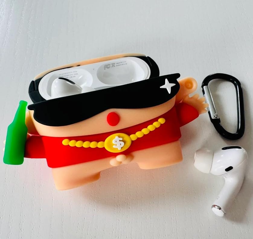Image of Techmount Compatible with Airpods Pro GEN-2 (2022) Case Cover Silicone Cartoon Character 3D Cover Wtih 360 Protection Airpods Pro 2 Cover Case (NOT for Any Other AIRPODS) (Rich Shinchan)