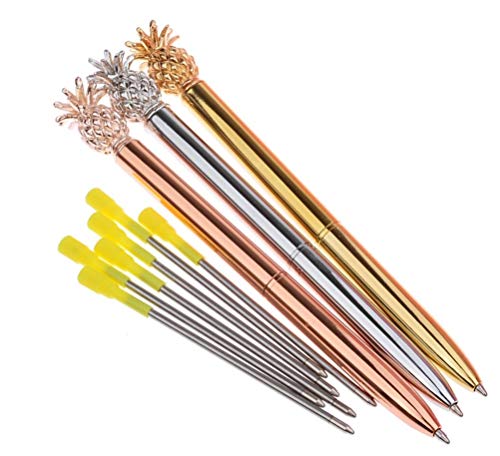 Pineapple Pens Ballpoint Pens + 6Pcs 3.2'' Ballpoint Pen Refills Black Ink (4Pcs Pineapple Pens) #TOP5