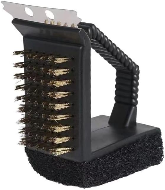 Herramienta de limpieza de cepillo para parrilla, accesorios para barbacoa al aire libre, cepillo de alambre con raspador y cepillo de nailon (cobre)