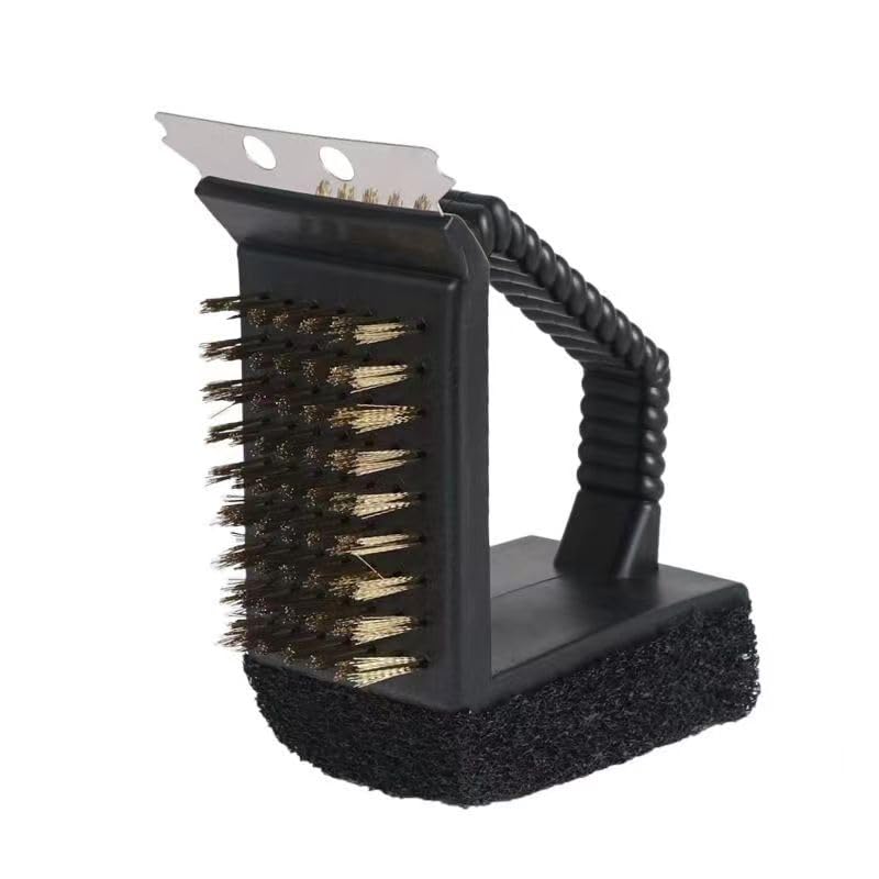Minchsrin Wire Brush with Nylon Scouring Pad and Scraper Grill Brush BBQ Accessories Tool for Outdoor Handheld Kitchen and Home Cleaning Brush Black (Copper)-image-6