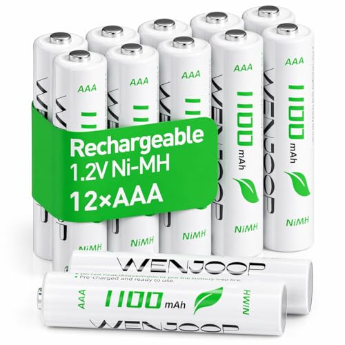 Image of WENJOOP Rechargeable AAA Batteries 12 Pack, 1100mAh NiMH 1.2V, Up to 1200 Cycles, Low Self-Discharge Triple A Batteries for Remote Controls, Toys, Torches and Cordless Phones