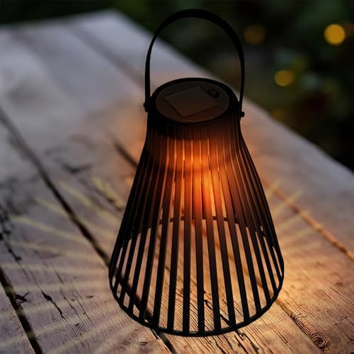 Spetebo Solar Laterne schwarz in Trichterform - 23 cm - Gartenleuchte in warm weiß - Aussen Lampe für Balkon Terrasse Garten
