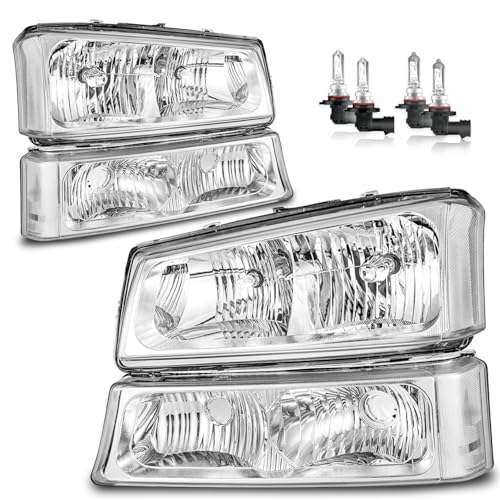 Vizotae Headlights Assembly W/Bulbs for 2003-2007 Chevy Silverado1500/2500/3500/1500HD/2500HD 2003-2006 Avalanche 1500/2500 Driver & Passenger Side
