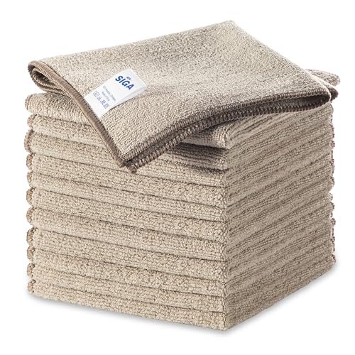 MR.SIGA Lot de 12 Chiffons de Nettoyage, Serviettes en Microfibre Tout Usage, Torchon de Nettoyage, Taille 32 x 32 cm, Café