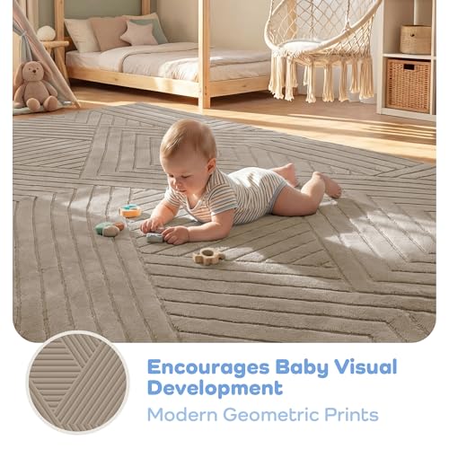 Image of Baby Play Mat for Floor 1.3 inch Thick Foam Padded Area Rug 79 inchx 158 inch (Brown)