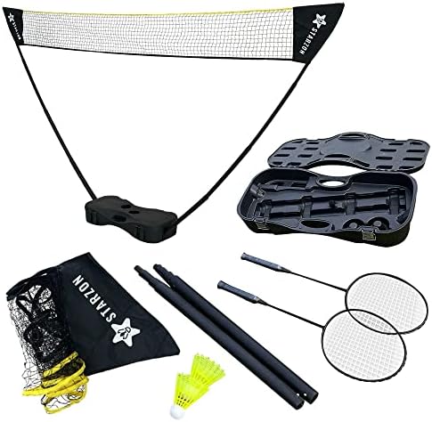 Starzon Tennis Badminton Net Full-Set, Portable Net(9.8ft x 6.2Ft), 2Rackets, 2Nylon Shuttlecocks, Net Case All Included - Pickleball, Kids Volleyball - Complete Outdoor Badminton Kit